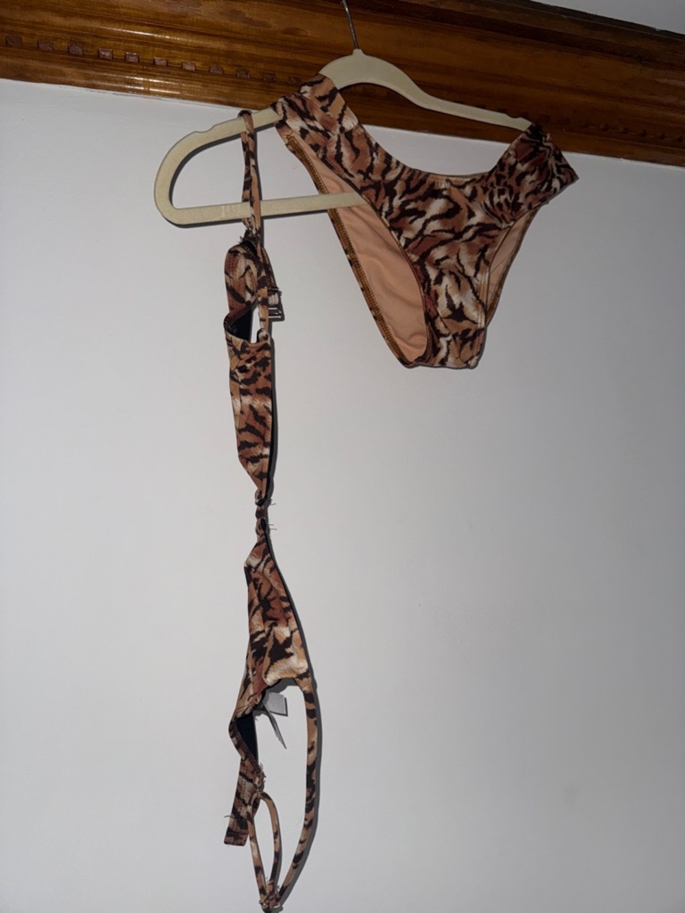 Tiger Print Two-Piece Bikini Set - Tan & Black